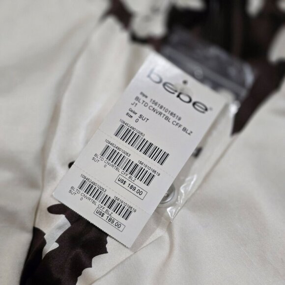 Bebe ✦ Ivory Black Piped Button‑Down Blazer ✦ Short Sleeve Structured Trim Sz 0 - Picture 14 of 16